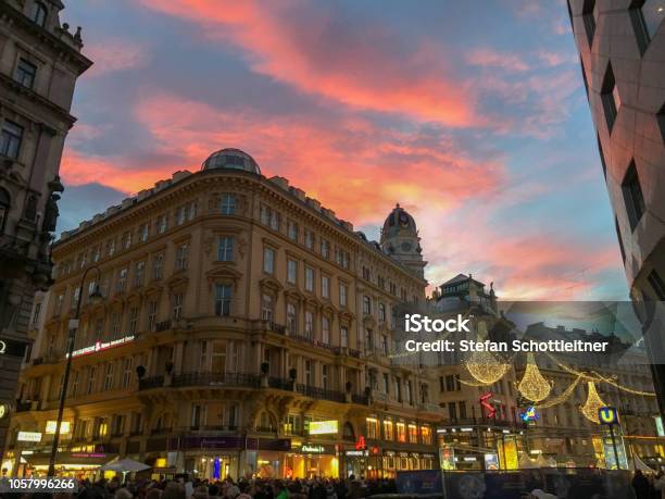 Christmas Decoration At Sunset In Vienna Stock Photo - Download Image Now - Architecture, Art, Austria