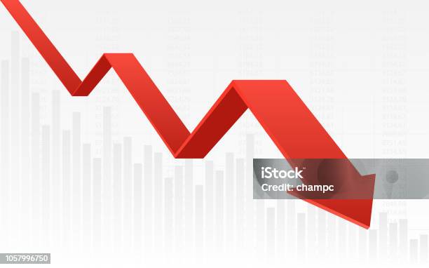 Abstract Financial Chart With Red Color 3d Downtrend Line Graph And Numbers In Stock Market On Gradient White Color Background Stock Illustration - Download Image Now