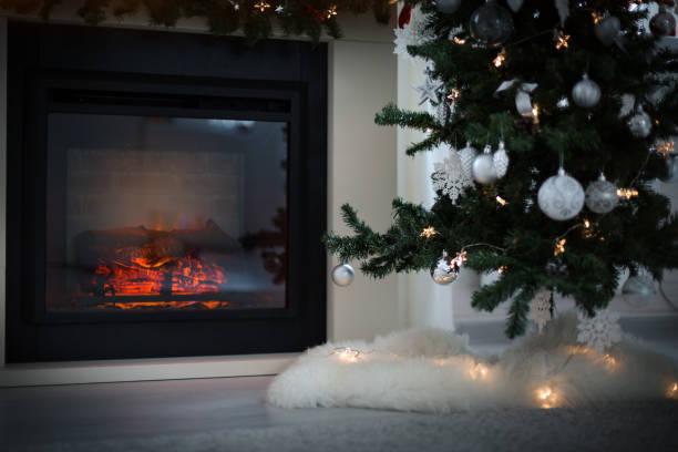 istock Fireplace decorated for Christmas holidays 1057999092
