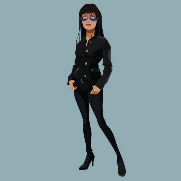 Cartoon Slim Woman In Black Clothes And Purple Glasses Stock Illustration - Download Image Now - iStock Cartoon Slim Woman In Black Clothes And Purple Glasses Stock Illustration - Download Image Now - iStock
