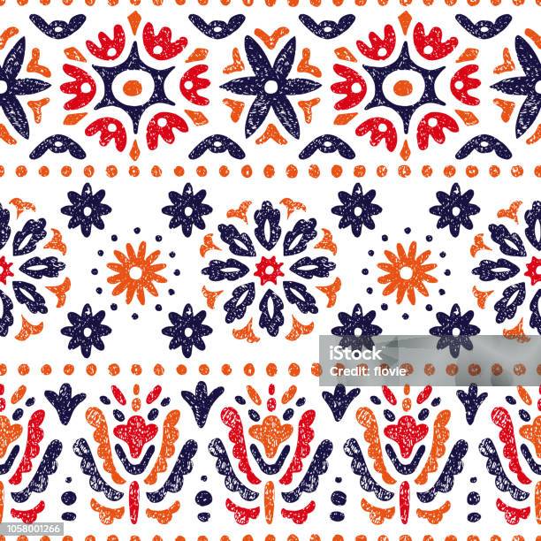 Seamless Vintage Pattern Horizontal Lines On A White Background Abstraction Flowers Ethnic And Tribal Motifs Vector Illustration Stock Illustration - Download Image Now