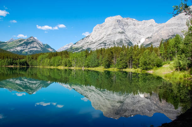 un lago con el reflejo de la montaña en el agua - montana water landscape nature fotografías e imágenes de stock