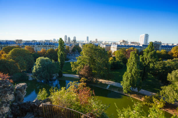 Beautiful cityscape from Buttes Chaumont park