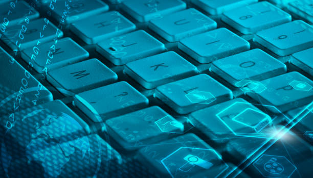 istock Keyboard with glowing multimedia icons 1058011046