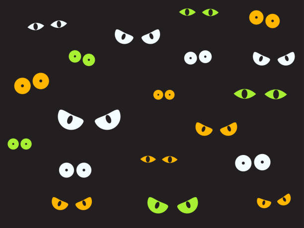 vector illustration gruselige augen in dem dunklen hintergrund - halloween-hintergrund - spooky mammal feline domestic cat stock-grafiken, -clipart, -cartoons und -symbole