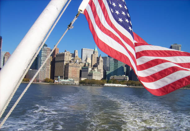 istock new york from the boat with the flag 1058015270