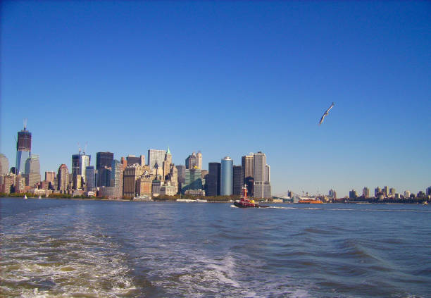 Skyline view of New York City on the overcast day