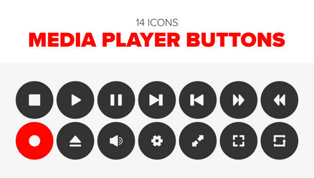 zestaw przycisków odtwarzacza multimedialnego - dvd player computer icon symbol icon set stock illustrations