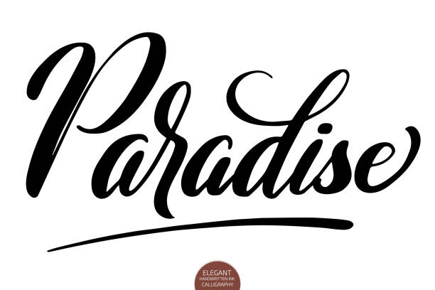Hand drawn lettering Paradise. Elegant isolated modern handwritten calligraphy. Vector Ink illustration. Typography poster on white background. For cards, invitations, prints etc. Hand drawn lettering Paradise. Elegant isolated modern handwritten calligraphy. Vector Ink illustration. Typography poster on white background. For cards, invitations, prints etc inviting stock illustrations