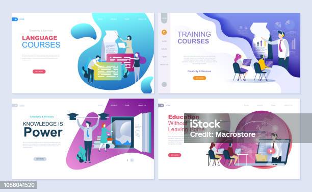 Set Of Landing Page Template For Education Consulting Training Language Courses Stock Illustration - Download Image Now
