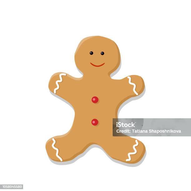 Gingerbread Man Isolated On White Background Stock Illustration - Download Image Now - Baked Pastry Item, Baking, Brown