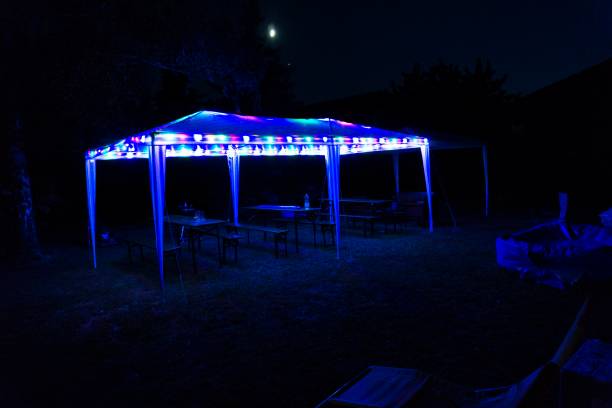istock a party tent in the garden at night 1058047128