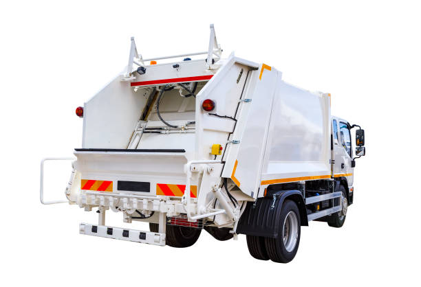 white modern truck for garbage disposal isolate on white background white modern car garbage pick up isolate on white background utilize stock pictures, royalty-free photos & images