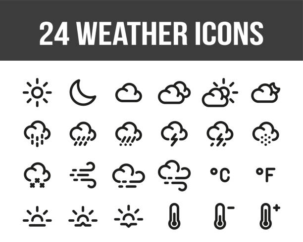 天気予報。概要天気アイコンのセットです。ベクトル - weather climate cyclone icon set点のイラスト素材／クリップアート素材／マンガ素材／アイコン素材