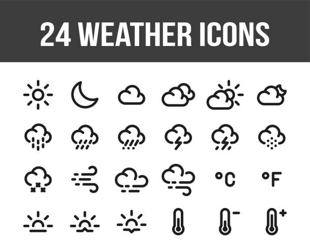일기 예보입니다. 개요 날씨 아이콘의 집합입니다. 벡터 - 눈온다 stock illustrations