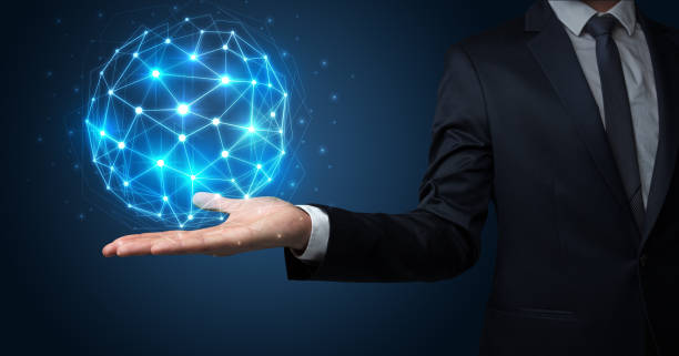 istock Businessman holding global connection concept 1058050666