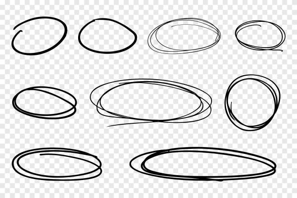 illustrazioni stock, clip art, cartoni animati e icone di tendenza di raccolta vettoriale di cerchi di linee disegnati a mano - circle
