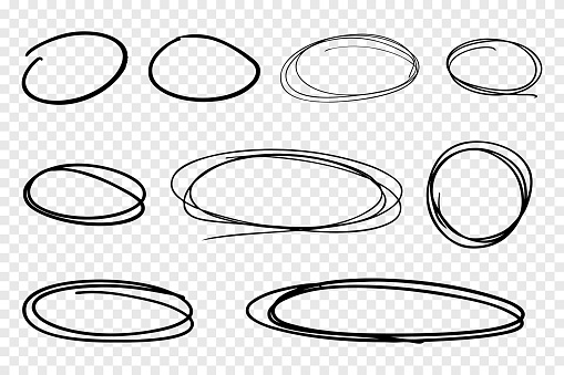 Vector collection of hand drawn line circles.