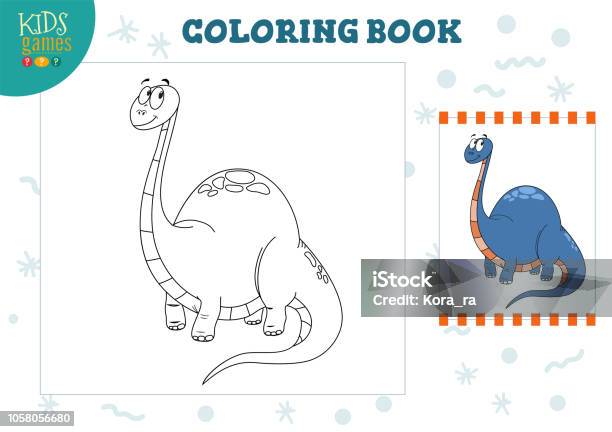 Coloring Book Blank Page Vector Illustration Preschool Kids Activity With Drawing And Colouring Cartoon Dinosaur Character Stock Illustration - Download Image Now