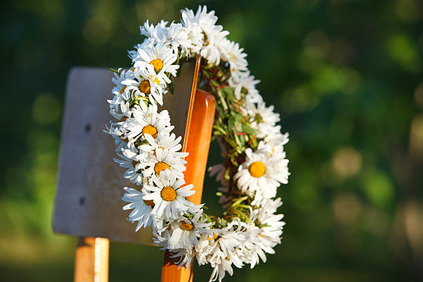 Chaplet from white daisies stock photo