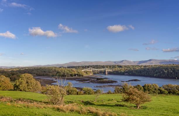 istock Menai Straits with suspension bridge. 1058060974