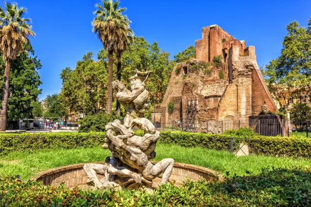 Fountain del Giardino in Piazza Vittorio in the urban park Giardini Nicola Calipari, Rome