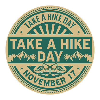 Take A Hike Day, November 17, rubber stamp, vector Illustration