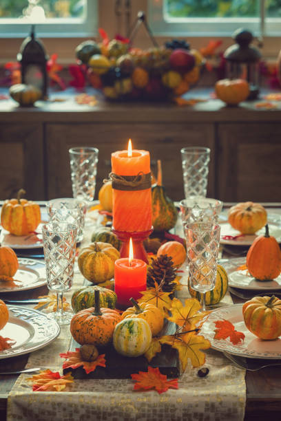 istock Thanksgiving Dining Table Place Setting with Autumn Decoration 1058065704