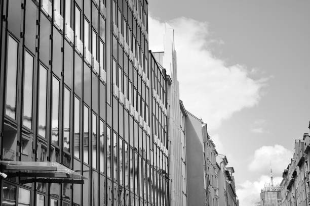 istock Modern building. Modern office building with facade of glass. Black and white. 1058068806