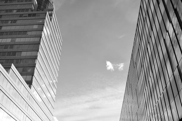 istock Modern building. Modern office building with facade of glass. Black and white. 1058069100