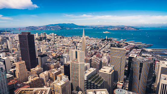 Aerial cityscape view of San Francisco from the Salesforce Tower