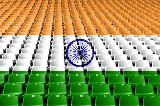 Photo of India flag stadium seats. Sports competition concept.