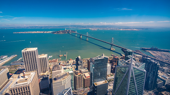 Aerial cityscape view of San Francisco from the Salesforce Tower