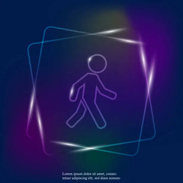 Vector illustration of Vector  neon light icon of a walking pedestrian. Illustration of a walking man. Layers grouped for easy editing illustration. For your design.