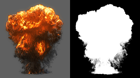 Side view explosion with with smoke.  Ideal for compose with another image. Clipping path and alpha channel is included.