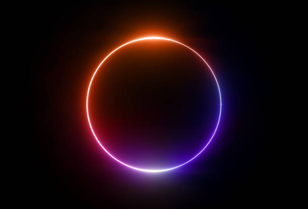 renderização 3d, luz de neon, rodada frame, espaço em branco para texto, espectro ultravioleta, símbolo do anel halo, isolado no fundo branco - eclipse - fotografias e filmes do acervo