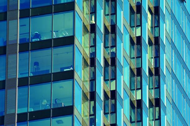 istock Modern apartment building exterior. Retro colors stylization 1058084570