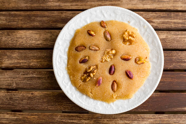 Traditional delicious Turkish dessert; irmik helva, halvah