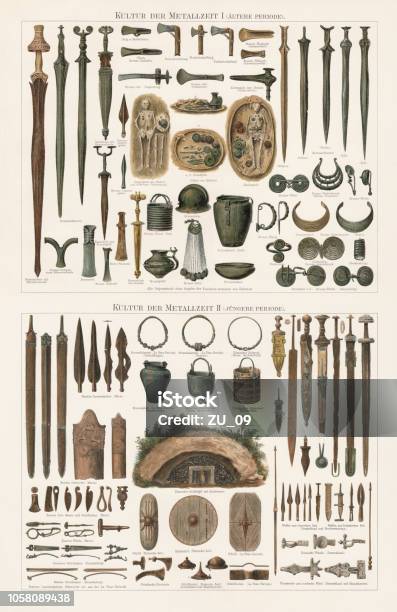 Finds Of The Metal Ages In Europe Lithograph Published 1897 Stock Illustration - Download Image Now