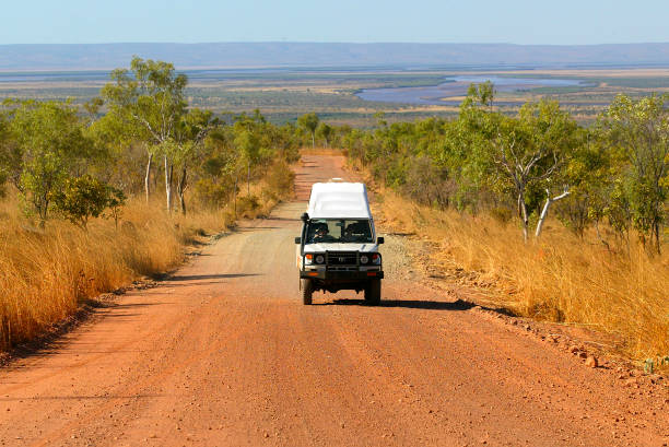A four wheel drive in the Kimberley Region, Western Australia. stock photo