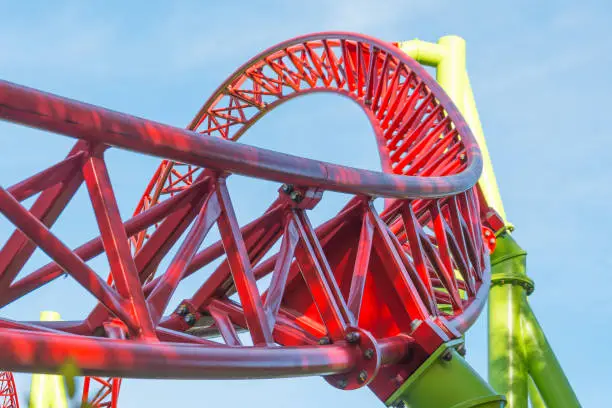 Loop and turn on a roller coaster in an amusement park