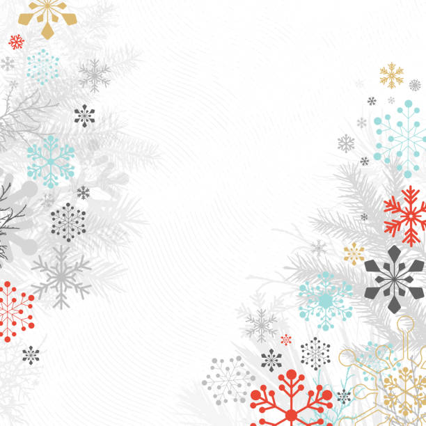 ilustrações de stock, clip art, desenhos animados e ícones de holiday background with snowflakes - christmas tree dirty winter grunge