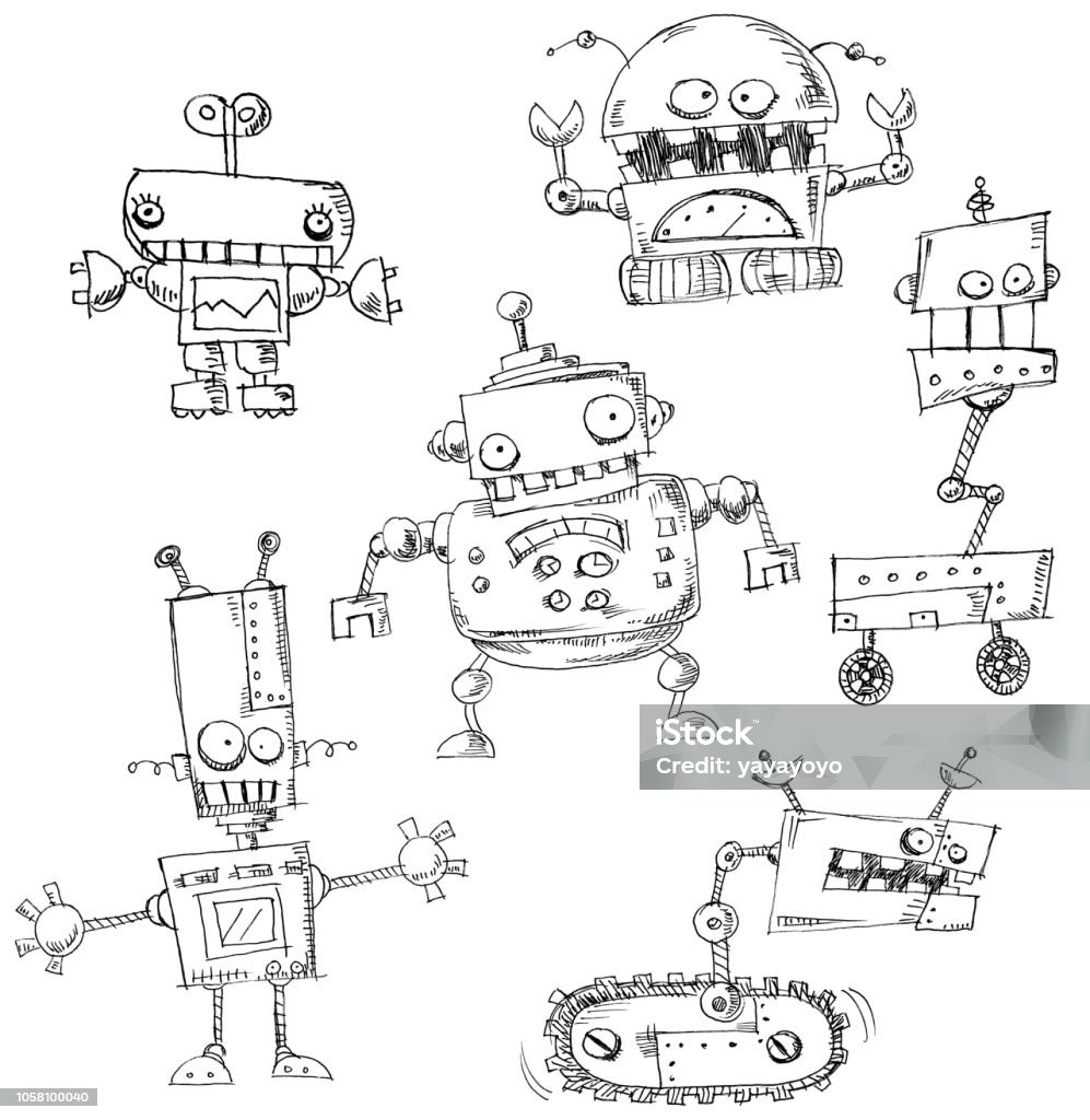 Robot doodles isolated Robot doodles isolated on a white background Robot stock vector