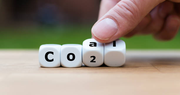 istock Hand is turning dice and changes the word coal to CO2 1058109160