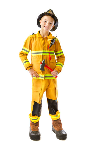 istock Young Boy Career Aspiration of Fireman on White Background 1058120452