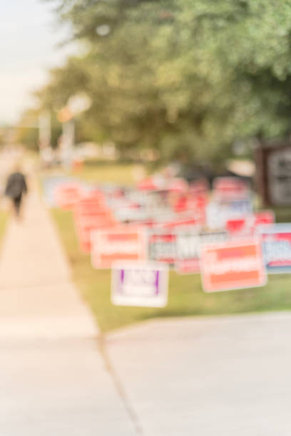 istock Blurry background yard sign at for election campaign votes in Dallas 1058130540
