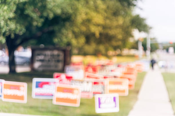 istock Blurry background yard sign at for election campaign votes in Dallas 1058130760