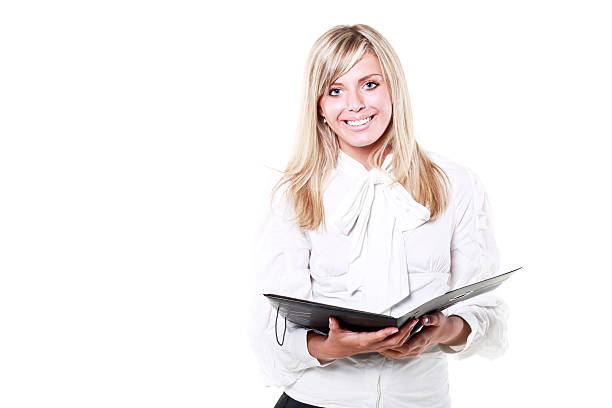 istock Smiling businesswoman holding a folder 105813547
