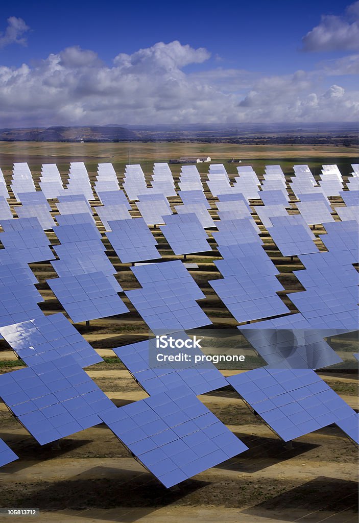 Solar heliostats for sun powered energy production For CSP Concentrated solar power generation. Heliostat Stock Photo