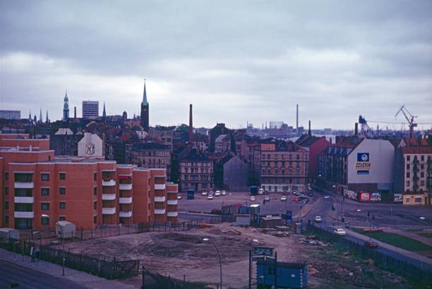 Hamburg, Germany, 1974. Social housing in the 70s. Modernization, reconstruction and City View.